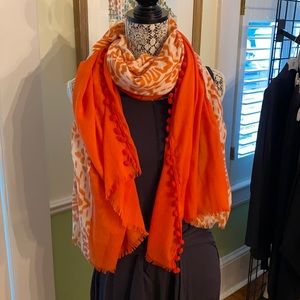 Orange and White Ikat Print Scarf Shawl Wrap with Pompoms UT Auburn Gators